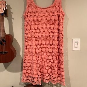 Lauren Conrad, peach, crocheted, flower dress